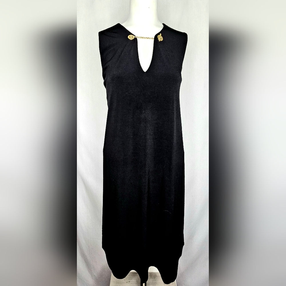 Calvin Klein Black Career Sheath Dress Gold Chain Toggle‎ Detail Size 8 NWOT
